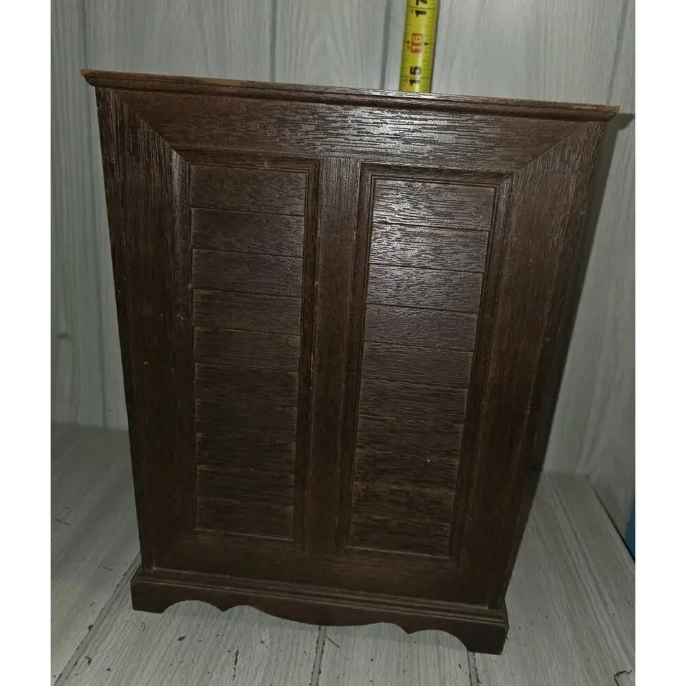 Vintage 1970s Faux Wood Trash Can Retro Bathroom Office Man Cave Bar Groovy